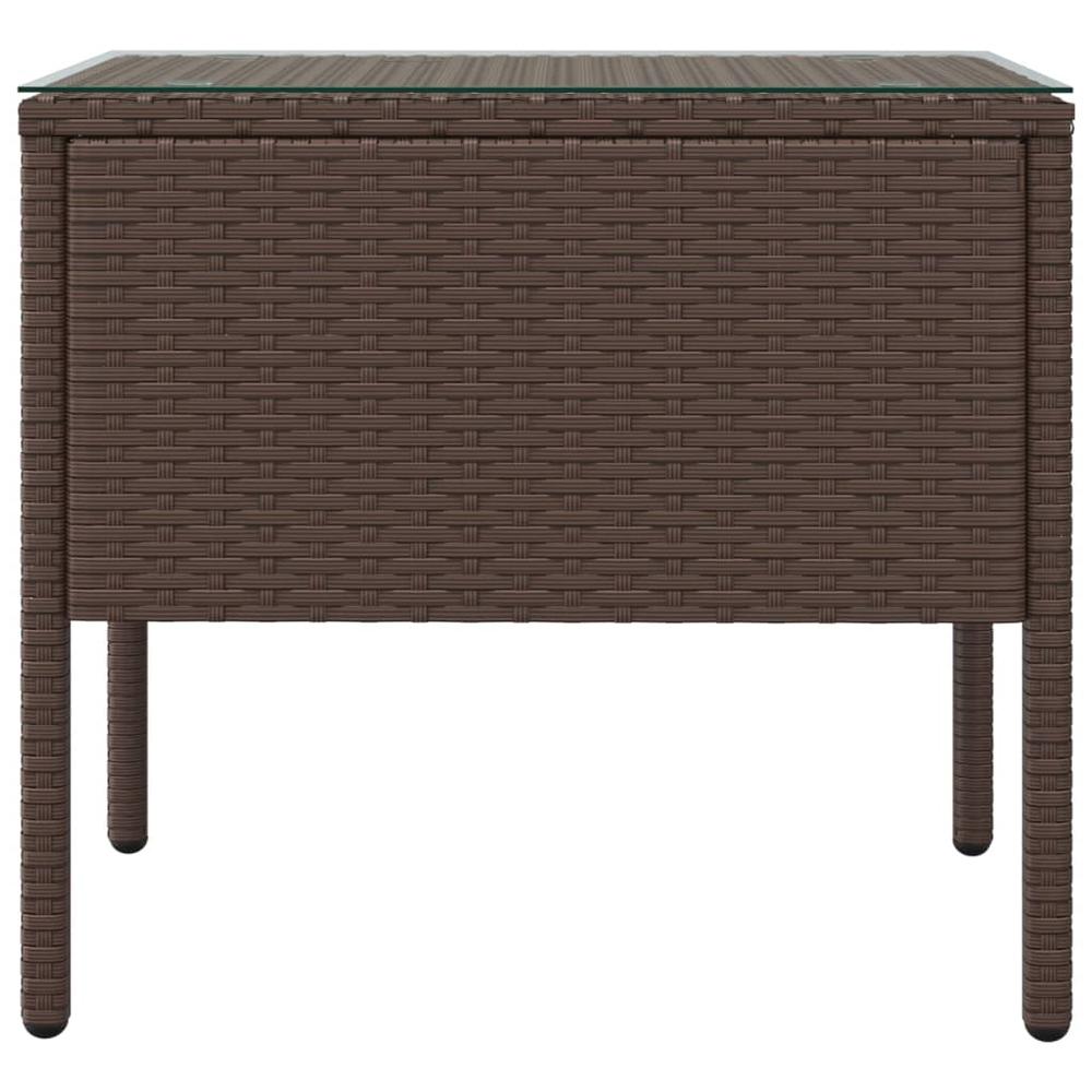 Side Table Brown 20.9"x14.6"x18.9" Poly Rattan and Tempered Glass. Picture 2