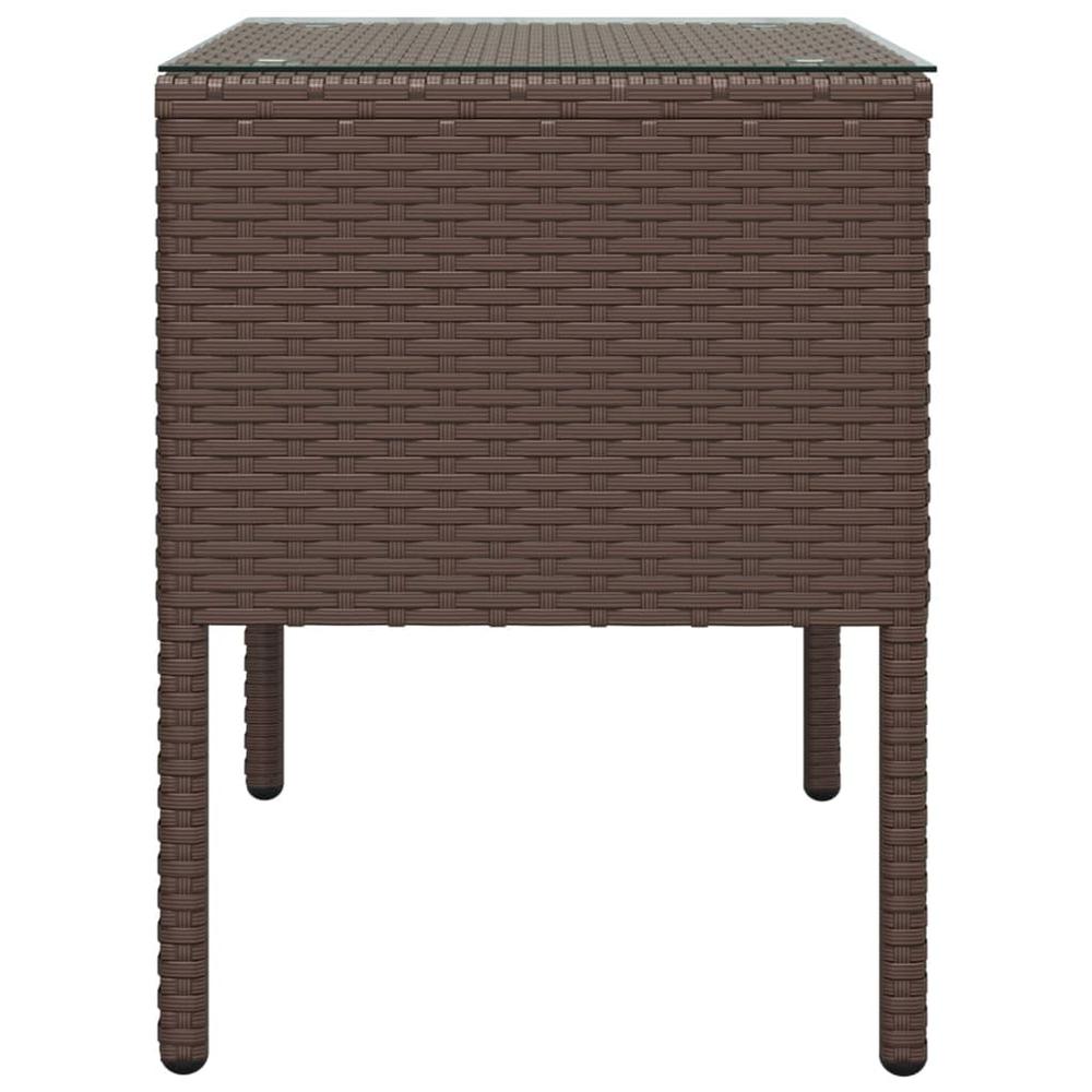 Side Table Brown 20.9"x14.6"x18.9" Poly Rattan and Tempered Glass. Picture 3