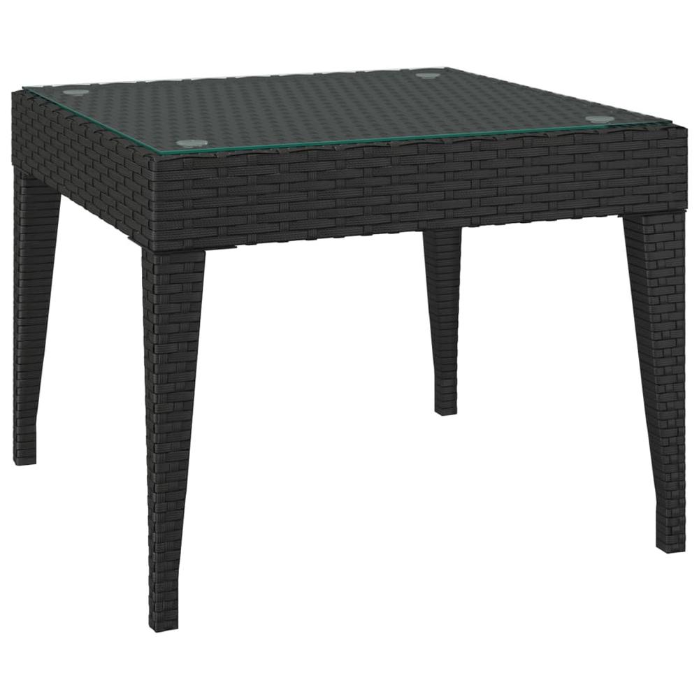 Side Table Black 19.7"x19.7"x15" Poly Rattan and Tempered Glass. Picture 1