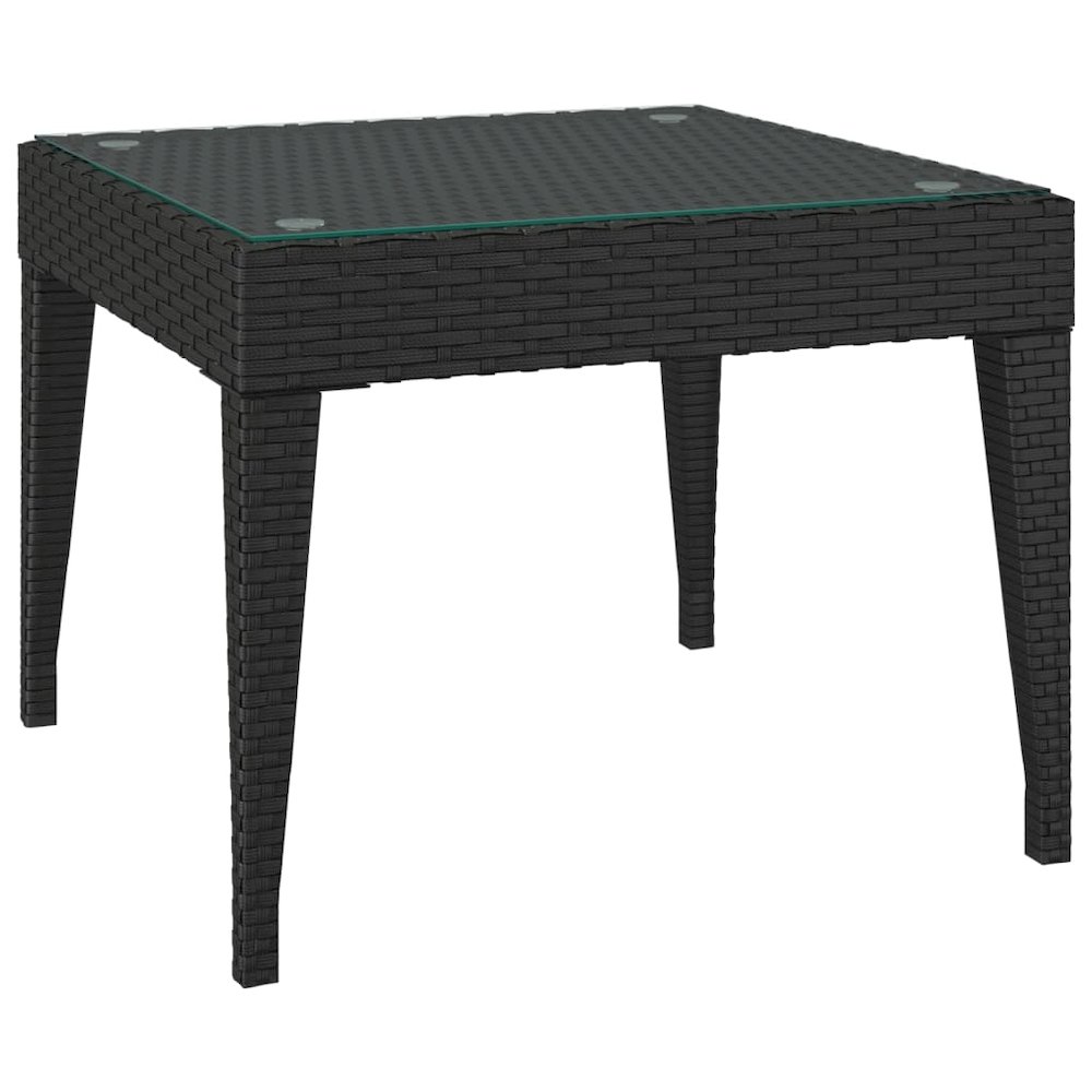 Side Table Black 19.7"x19.7"x15" Poly Rattan and Tempered Glass. Picture 2