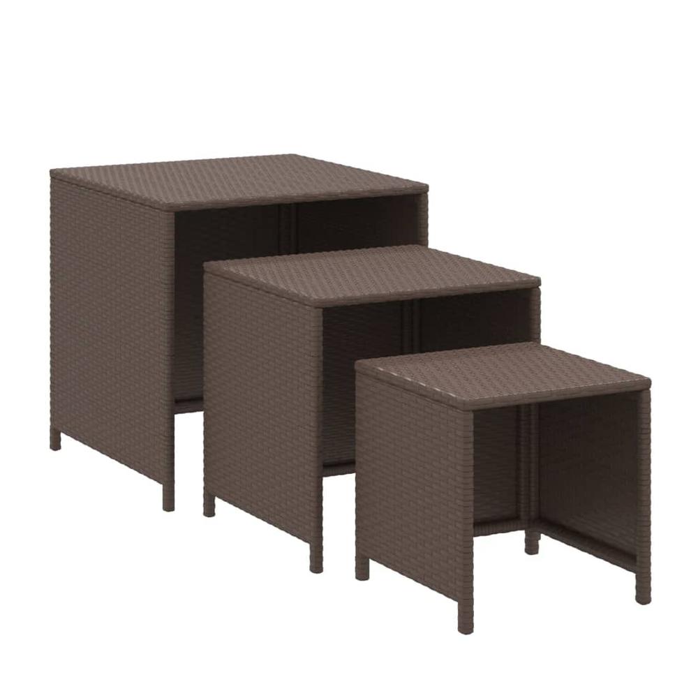 Nesting Tables 3 pcs Brown Poly Rattan. Picture 1