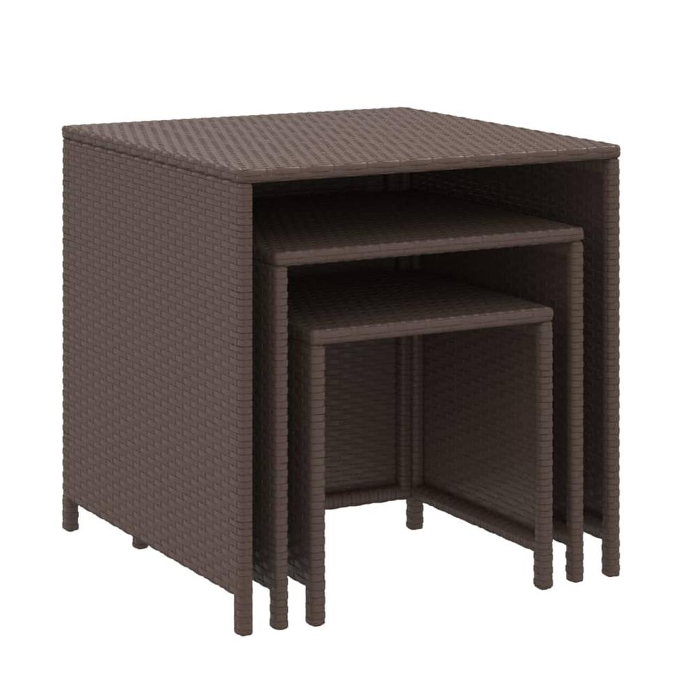 Nesting Tables 3 pcs Brown Poly Rattan. Picture 2