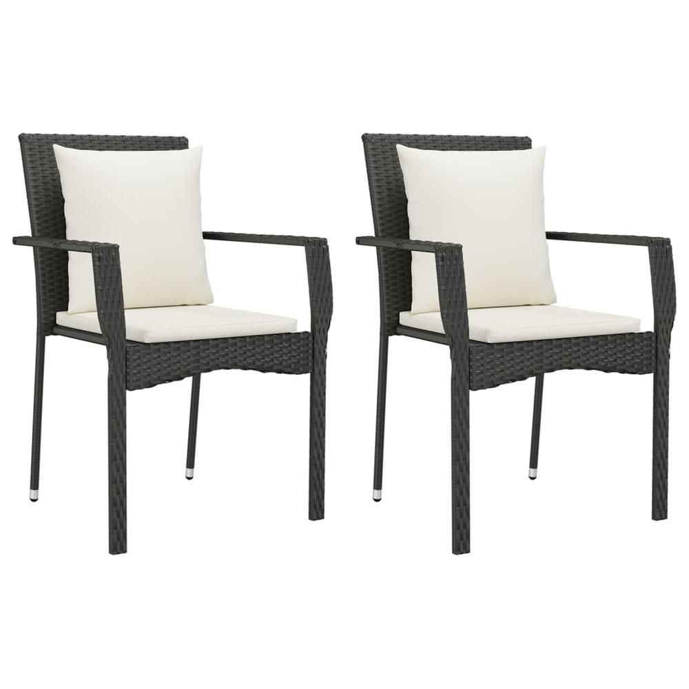 Patio Chairs with Cushions 2 pcs Poly Rattan Black. Picture 1