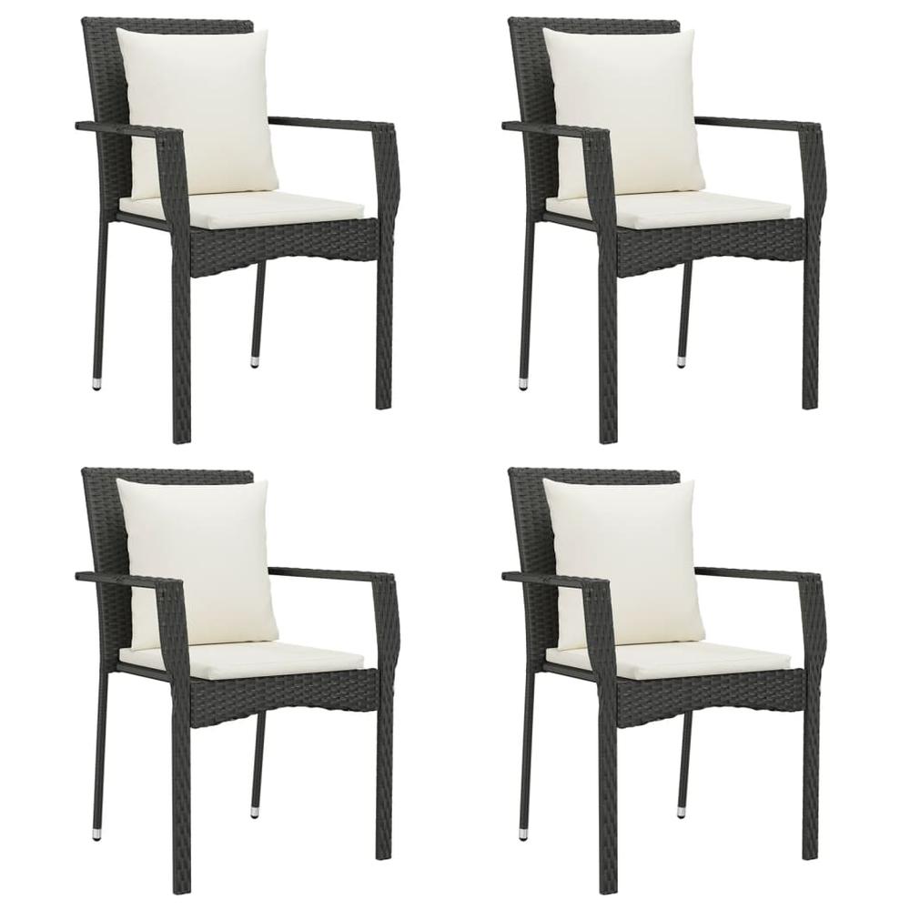 Patio Chairs with Cushions 4 pcs Poly Rattan Black. Picture 1