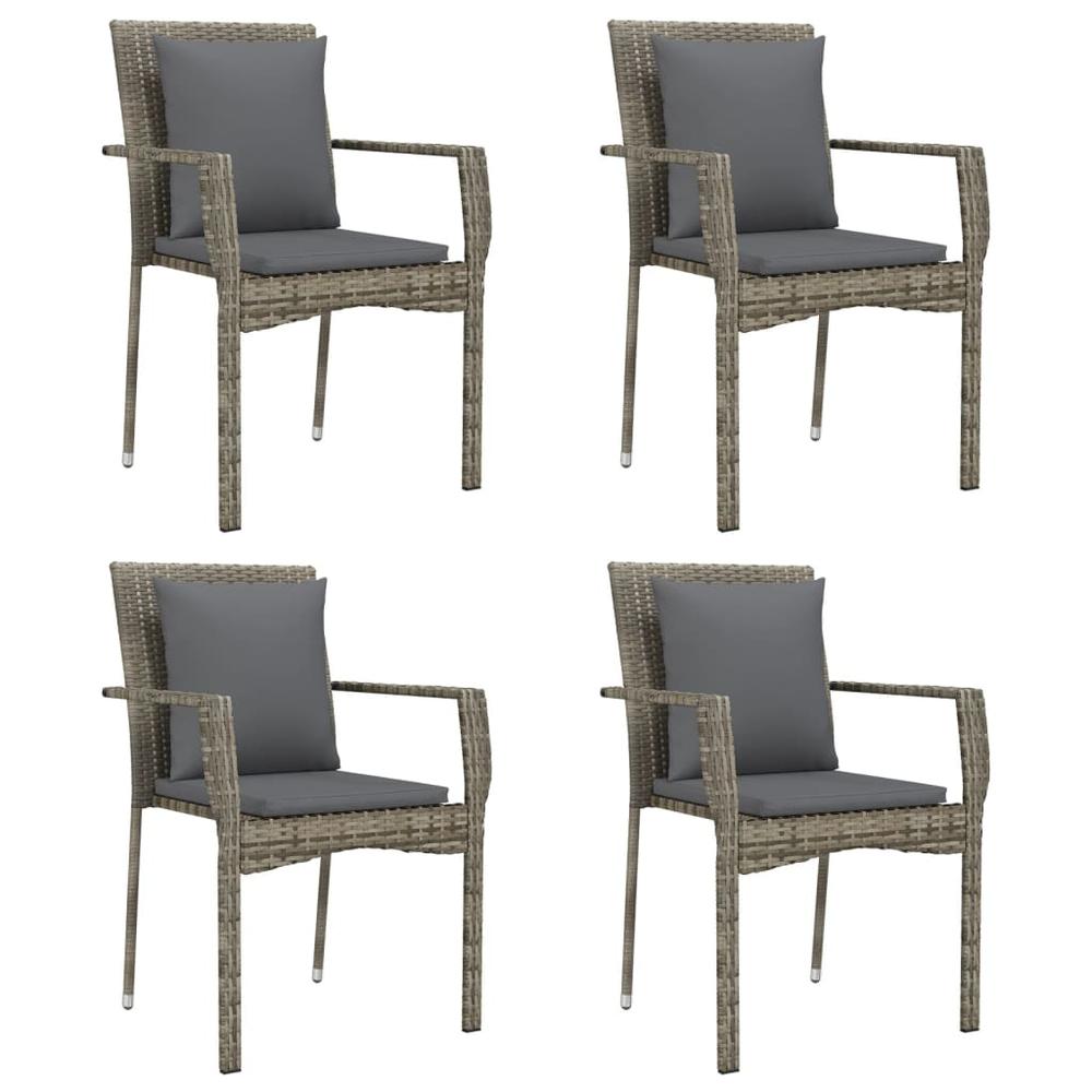 Patio Chairs with Cushions 4 pcs Poly Rattan Gray. Picture 1