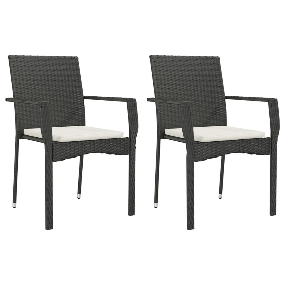 Patio Chairs with Cushions 2 pcs Poly Rattan Black. Picture 1