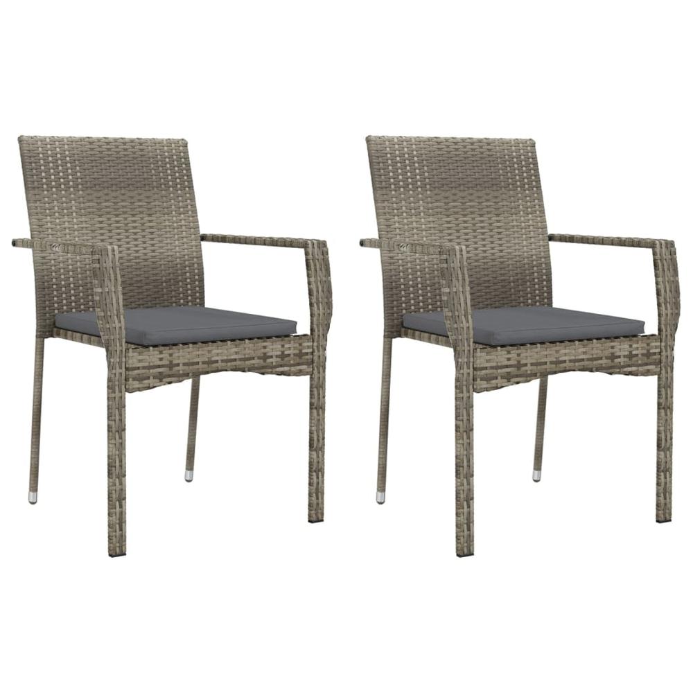 Patio Chairs with Cushions 2 pcs Poly Rattan Gray. Picture 1
