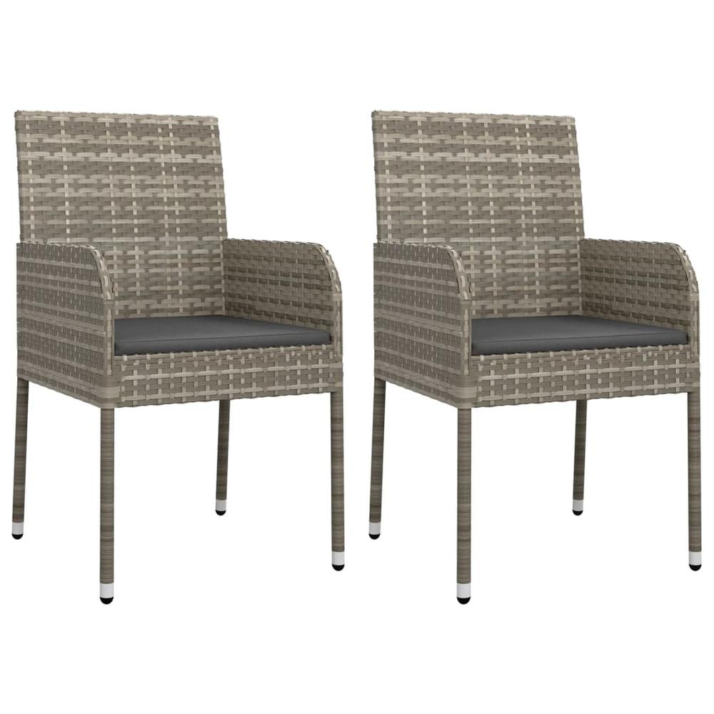 Patio Chairs with Cushions 2 pcs Poly Rattan Gray. Picture 1