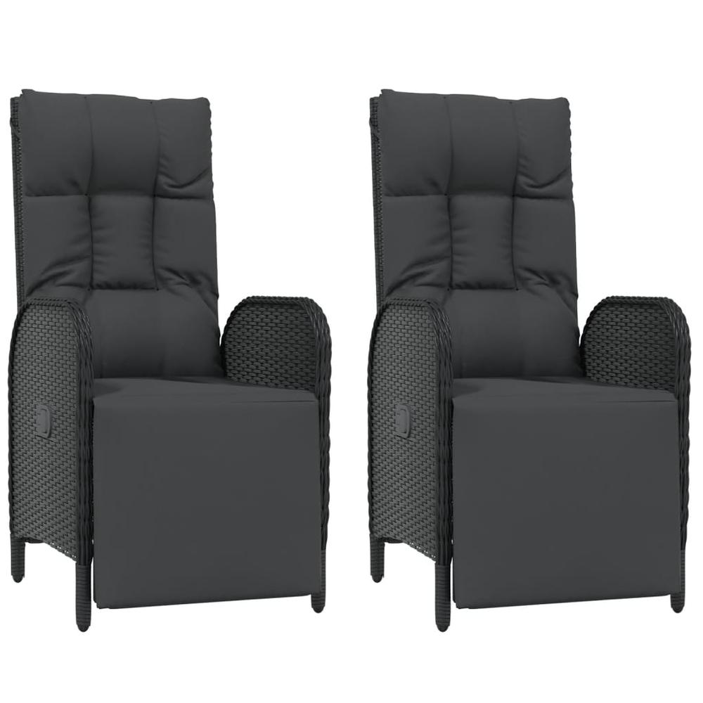 Patio Reclining Chairs with Cushions 2 pcs Poly Rattan Black. Picture 1