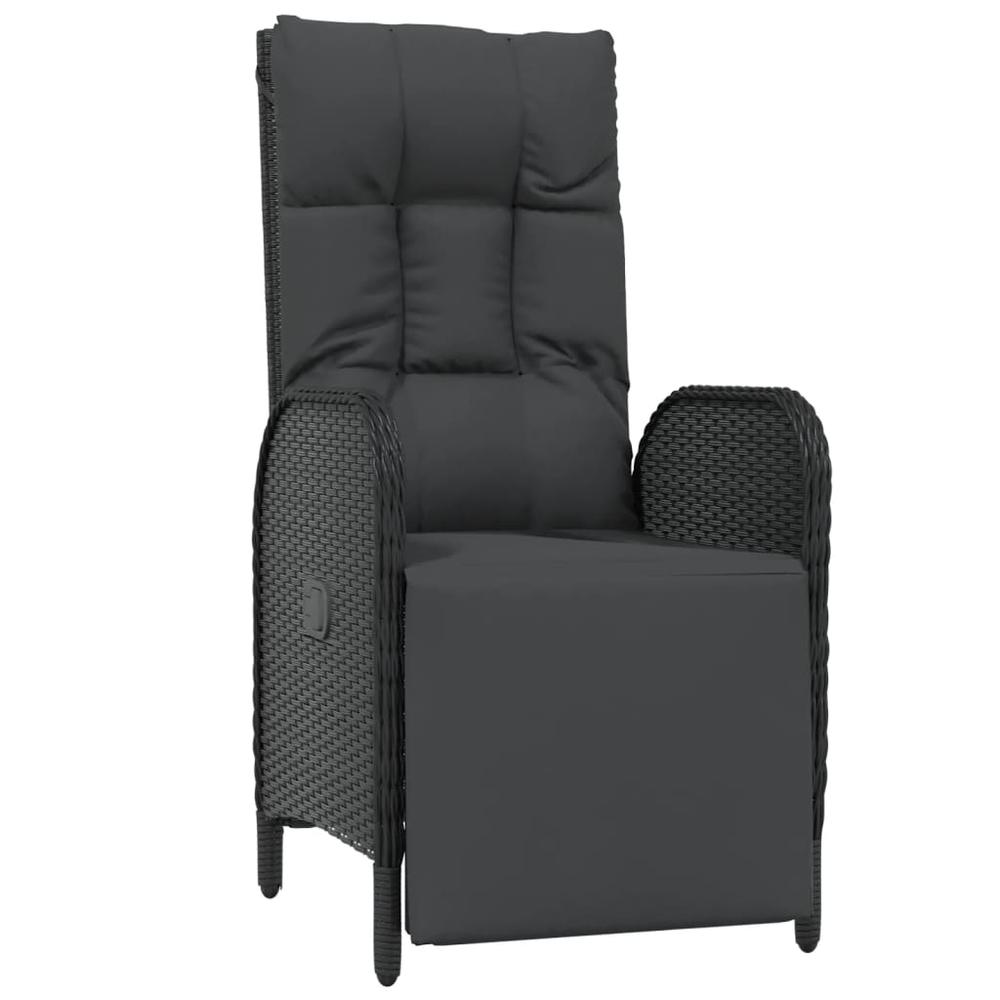 Patio Reclining Chairs with Cushions 2 pcs Poly Rattan Black. Picture 2