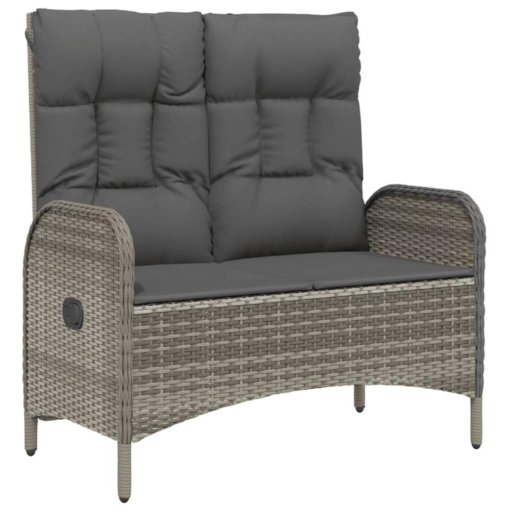 Reclining Patio Bench with Cushions 42.1" Poly Rattan Gray. Picture 1