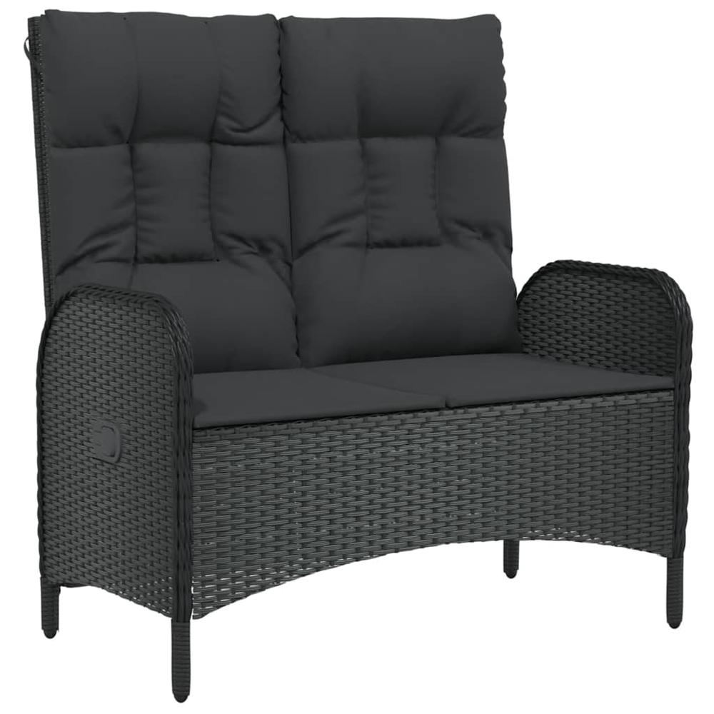 Reclining Patio Bench with Cushions 42.1" Poly Rattan Black. Picture 1
