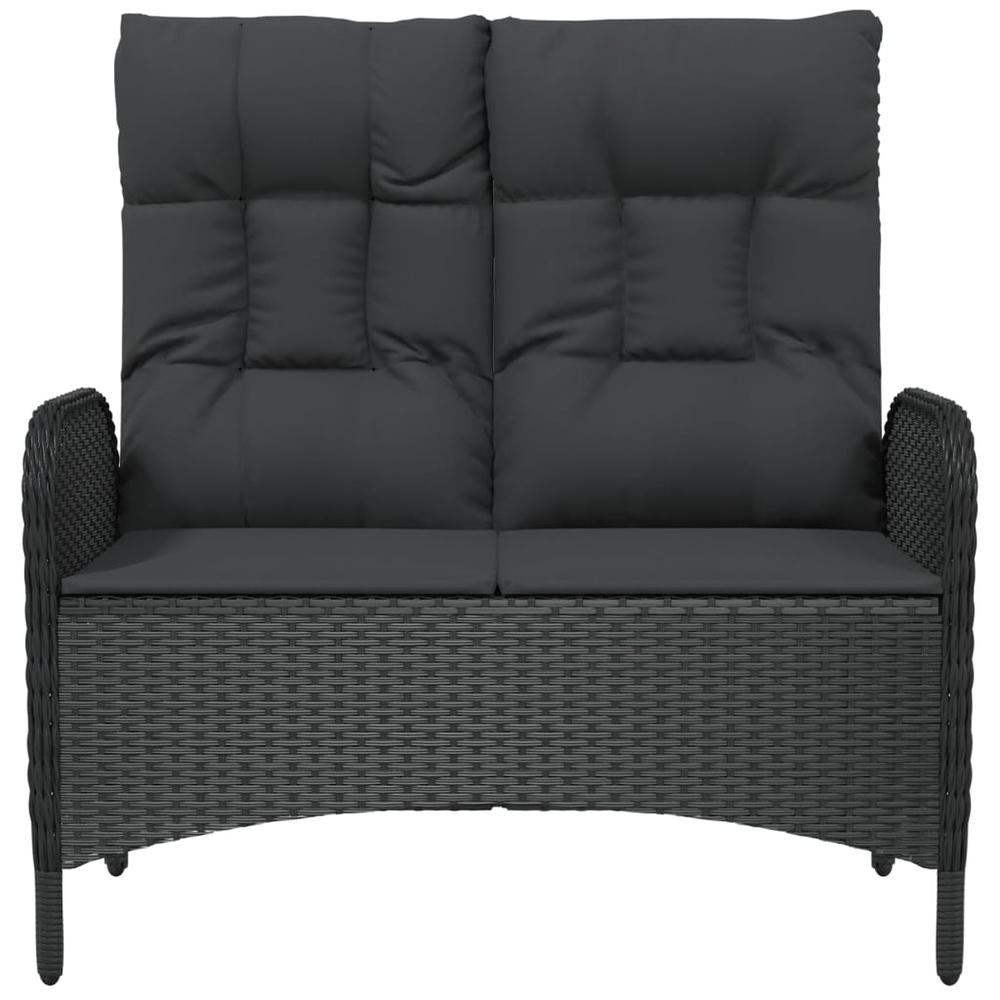 Reclining Patio Bench with Cushions 42.1" Poly Rattan Black. Picture 2