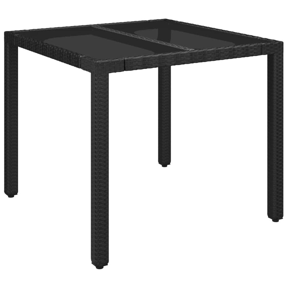 Patio Table with Glass Top Black 35.4"x35.4"x29.5" Poly Rattan. Picture 1