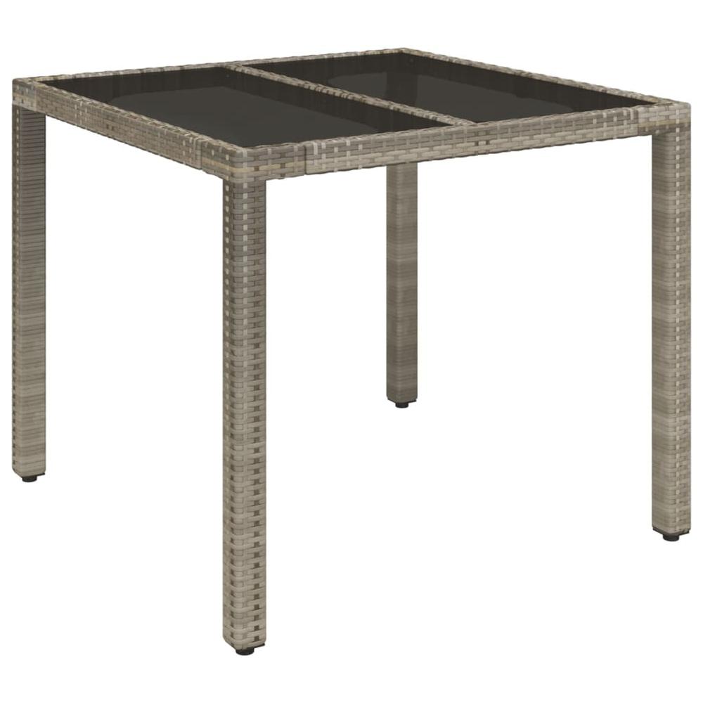 Patio Table with Glass Top Gray 35.4"x35.4"x29.5" Poly Rattan. Picture 1