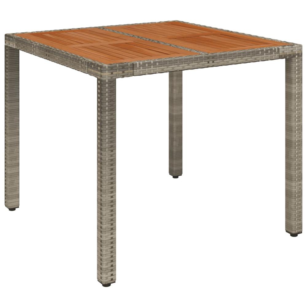 Patio Table with Wooden Top Gray 35.4"x35.4"x29.5" Poly Rattan. Picture 1