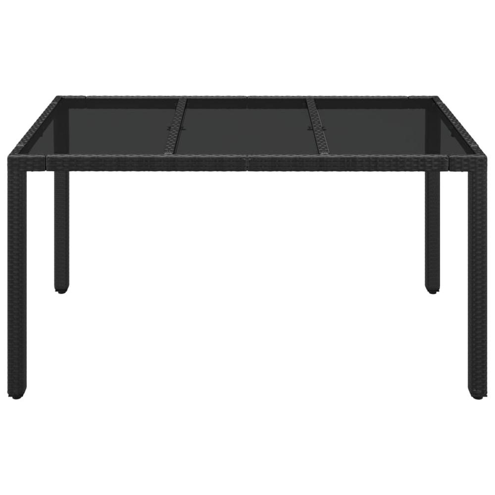 Patio Table with Glass Top Black 59.1"x35.4"x29.5" Poly Rattan. Picture 2