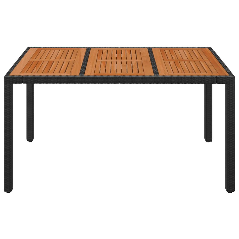 Patio Table with Wooden Top Black 59.1"x35.4"x29.5" Poly Rattan. Picture 2