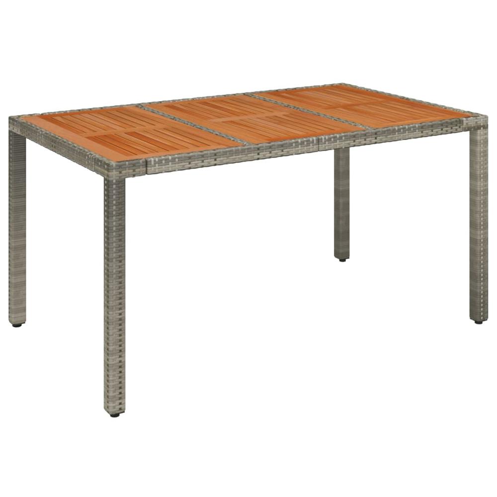 Patio Table with Wooden Top Gray 59.1"x35.4"x29.5" Poly Rattan. Picture 1