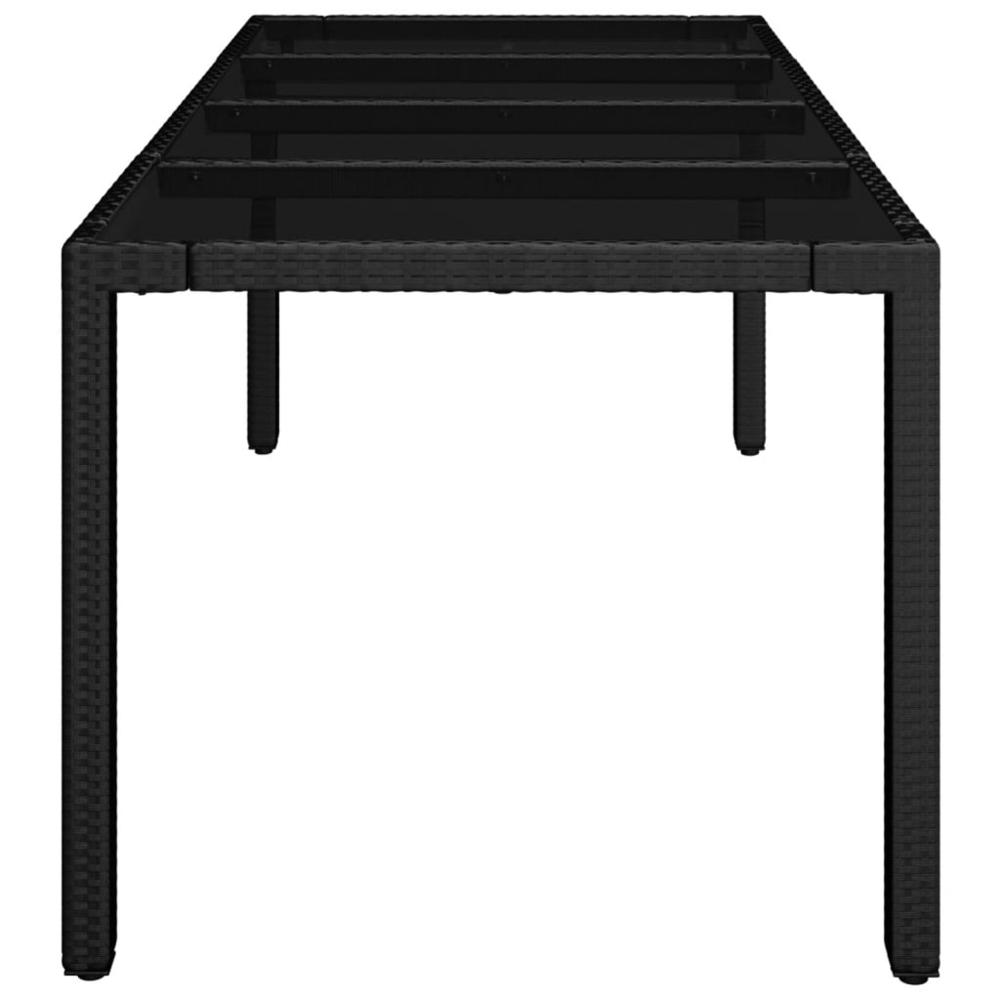 Patio Table with Glass Top Black 74.8"x35.4"x29.5" Poly Rattan. Picture 3