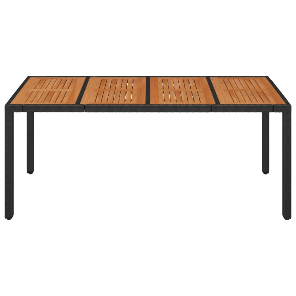 Patio Table with Wooden Top Black 74.8"x35.4"x29.5" Poly Rattan. Picture 2