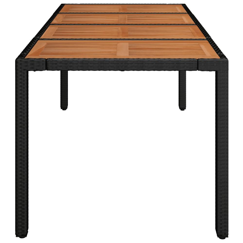 Patio Table with Wooden Top Black 74.8"x35.4"x29.5" Poly Rattan. Picture 3