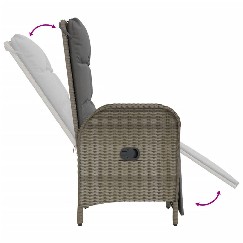 Patio Reclining Chairs 2 Pcs with Table Gray Poly Rattan. Picture 5