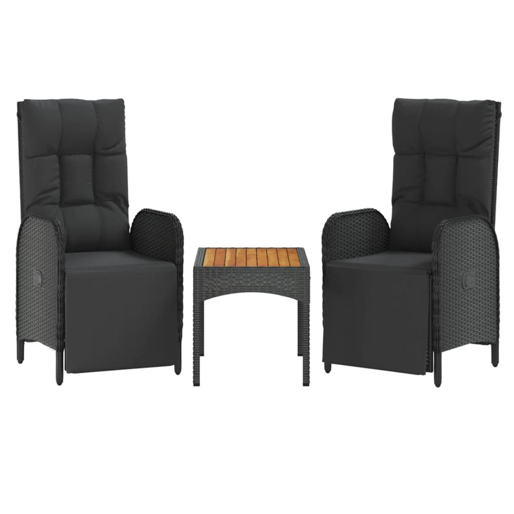 Patio Reclining Chairs 2 Pcs with Table Black Poly Rattan. Picture 1