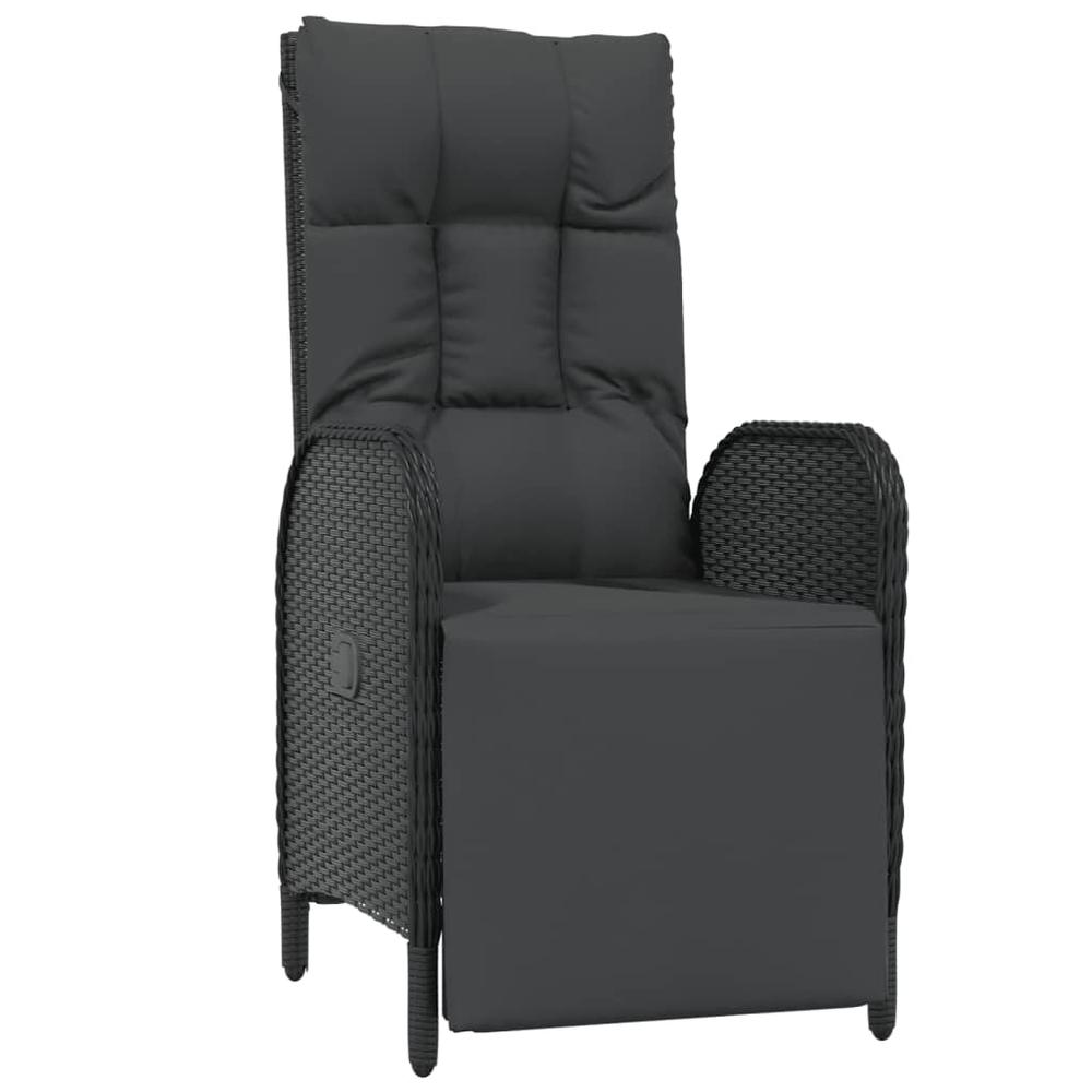 Patio Reclining Chairs 2 Pcs with Table Black Poly Rattan. Picture 4