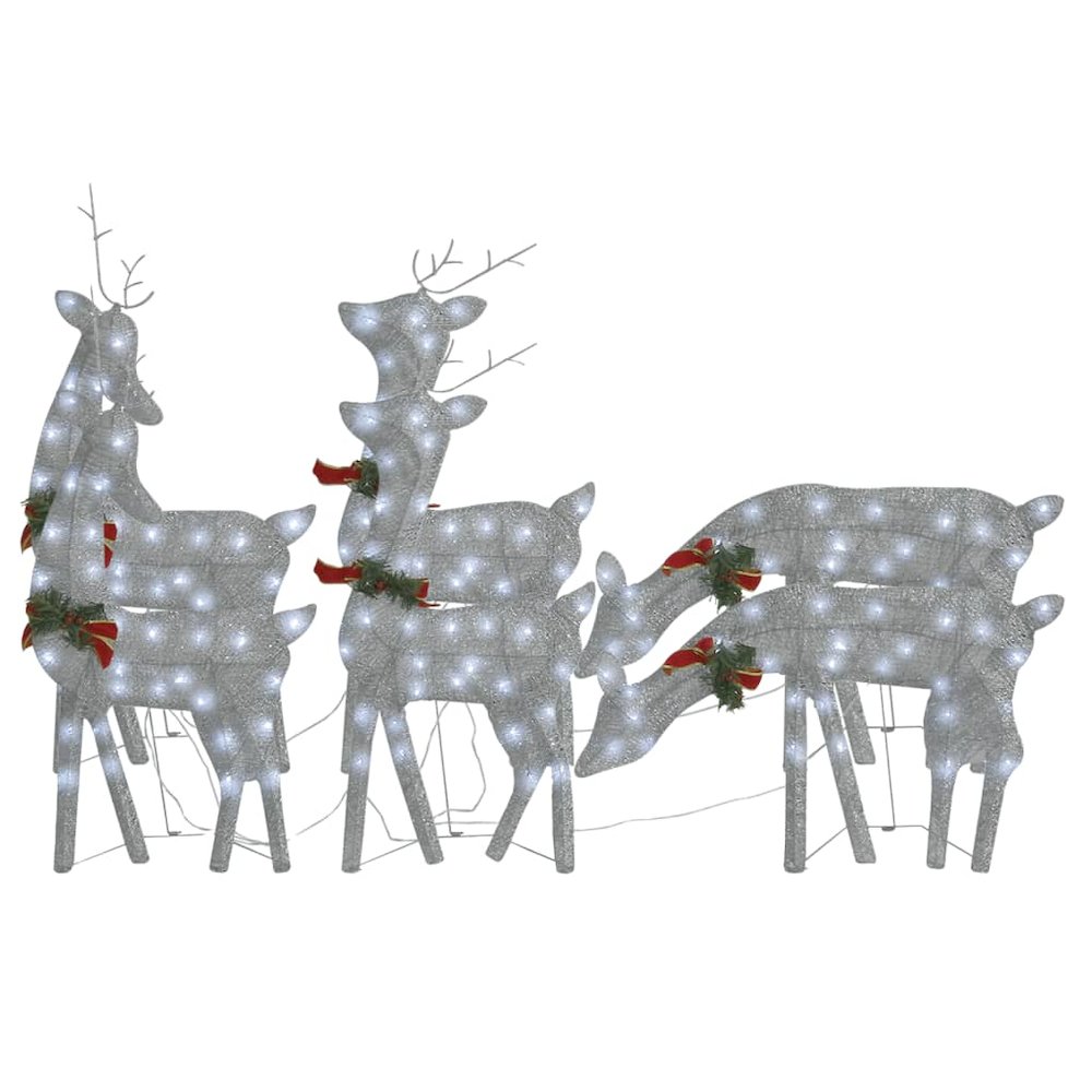 vidaXL Christmas Reindeers 6 pcs Silver Cold White Mesh. Picture 2