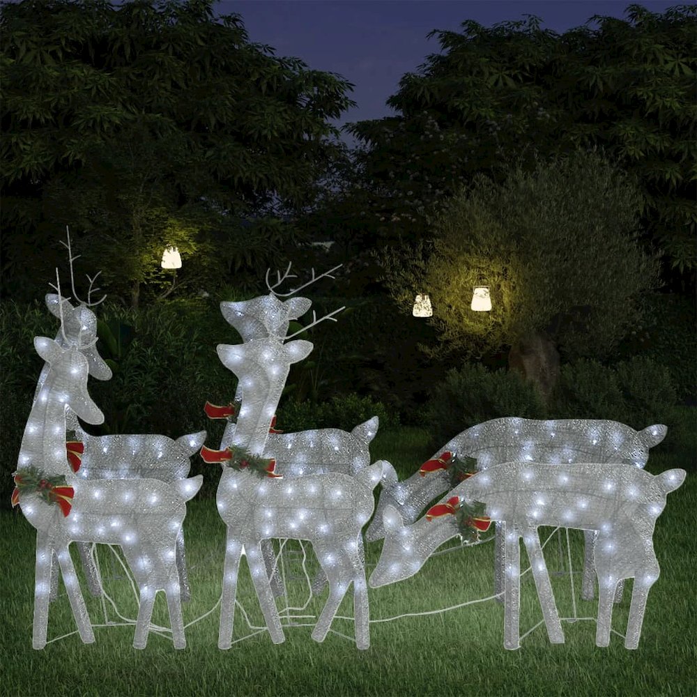 vidaXL Christmas Reindeers 6 pcs Silver Cold White Mesh. Picture 1