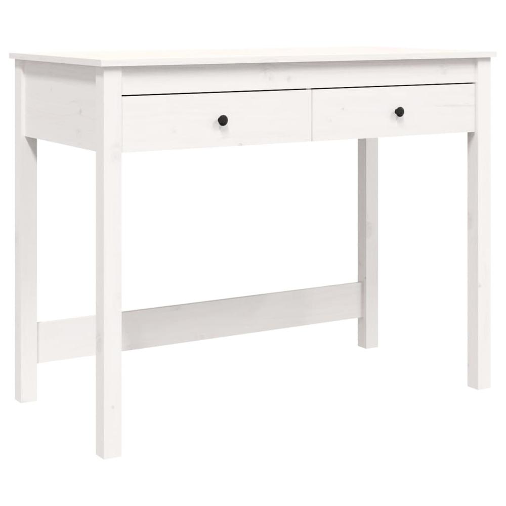 Desk with Drawers White 39.4"x19.7"x30.7" Solid Wood Pine. Picture 1