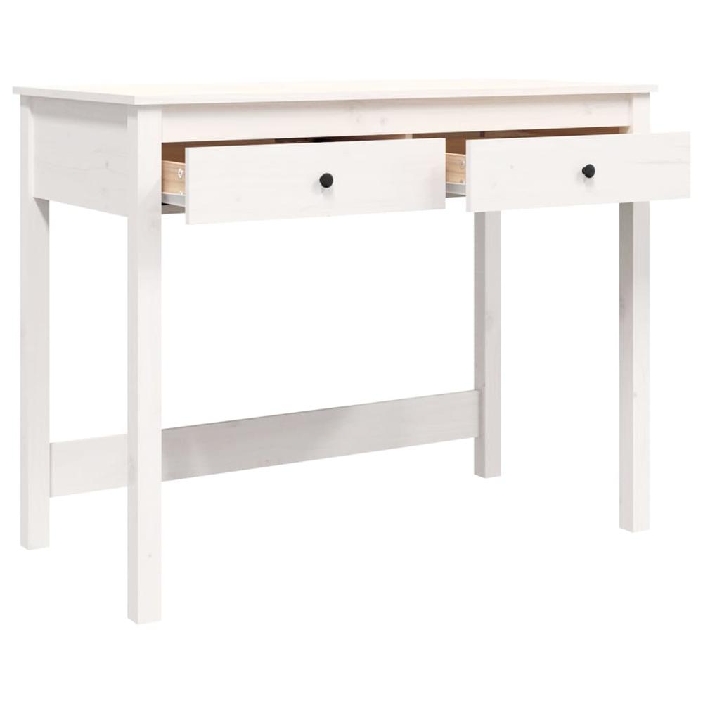 Desk with Drawers White 39.4"x19.7"x30.7" Solid Wood Pine. Picture 6