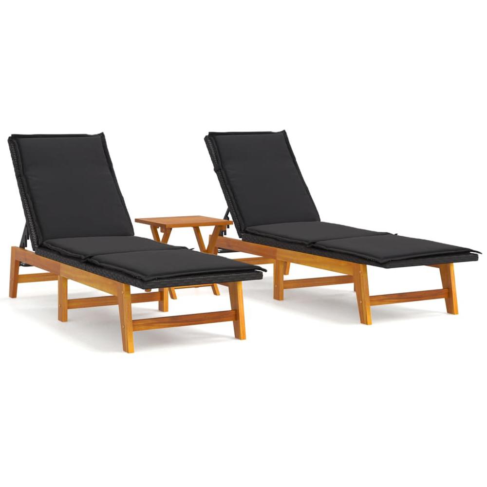 3 Piece Patio Lounge Set Poly Rattan&Solid Wood Acacia. Picture 1