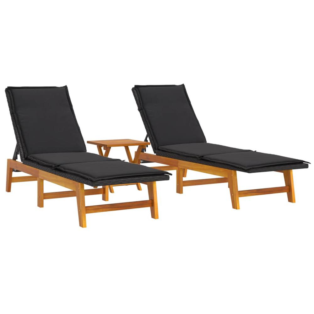 3 Piece Patio Lounge Set Poly Rattan&Solid Wood Acacia. Picture 2