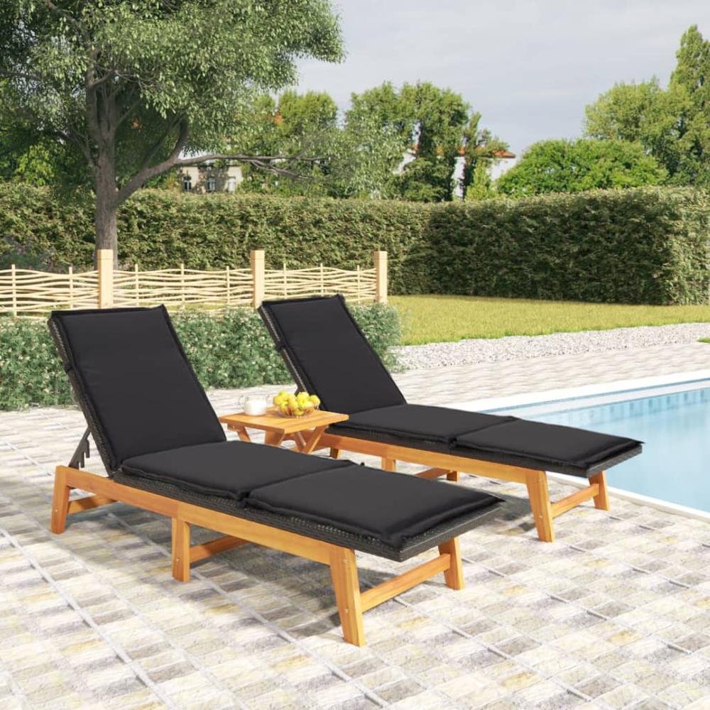 3 Piece Patio Lounge Set Poly Rattan&Solid Wood Acacia. Picture 12