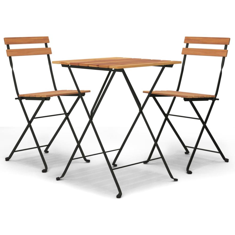 3 Piece Folding Bistro Set Solid Wood Teak and Steel. Picture 1