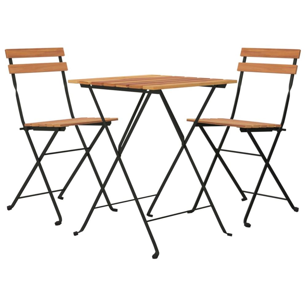 3 Piece Folding Bistro Set Solid Wood Teak and Steel. Picture 2