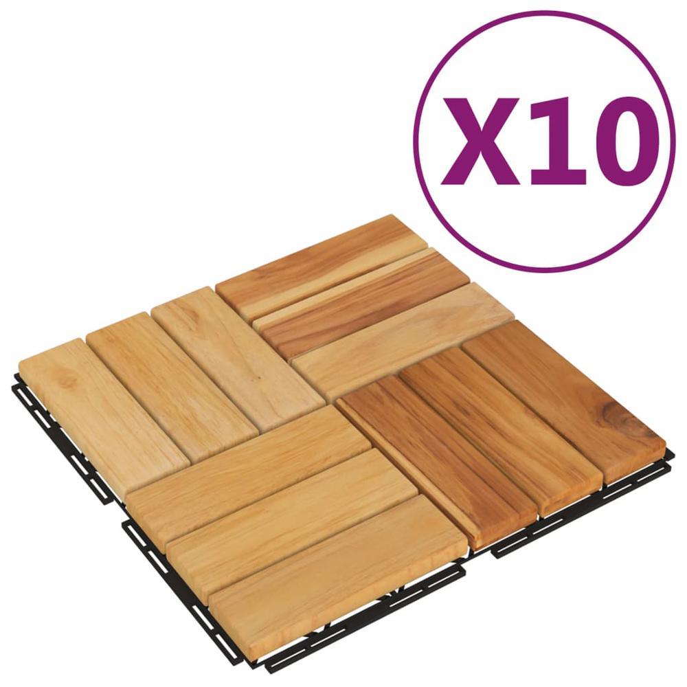 Decking Tiles 10 pcs 11.8"x11.8" Solid Wood Teak. Picture 1