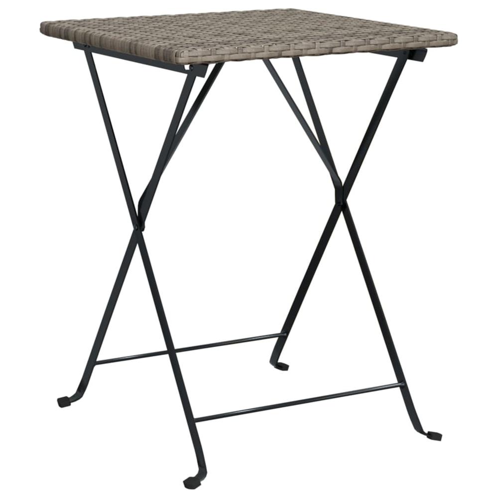 Folding Bistro Table Gray 21.7"x21.3"x28" Poly Rattan. Picture 1