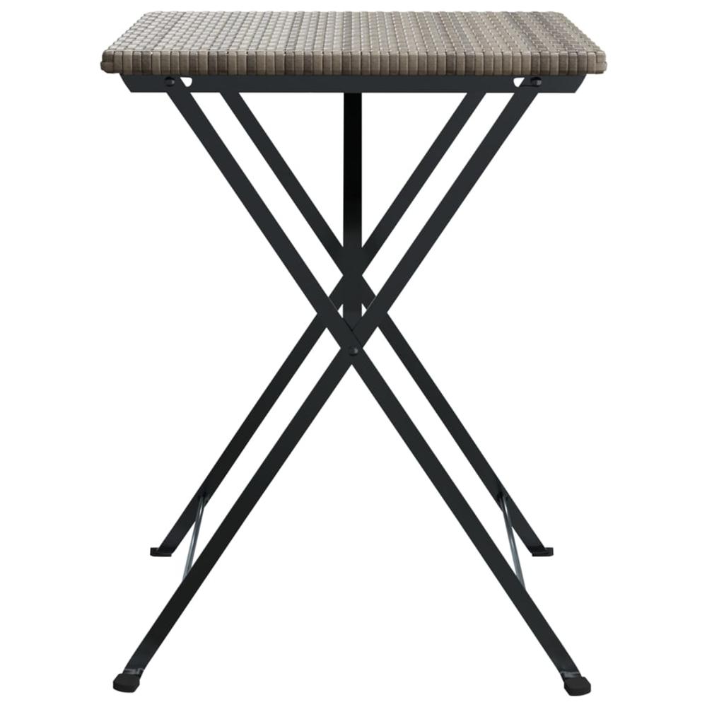 Folding Bistro Table Gray 21.7"x21.3"x28" Poly Rattan. Picture 3