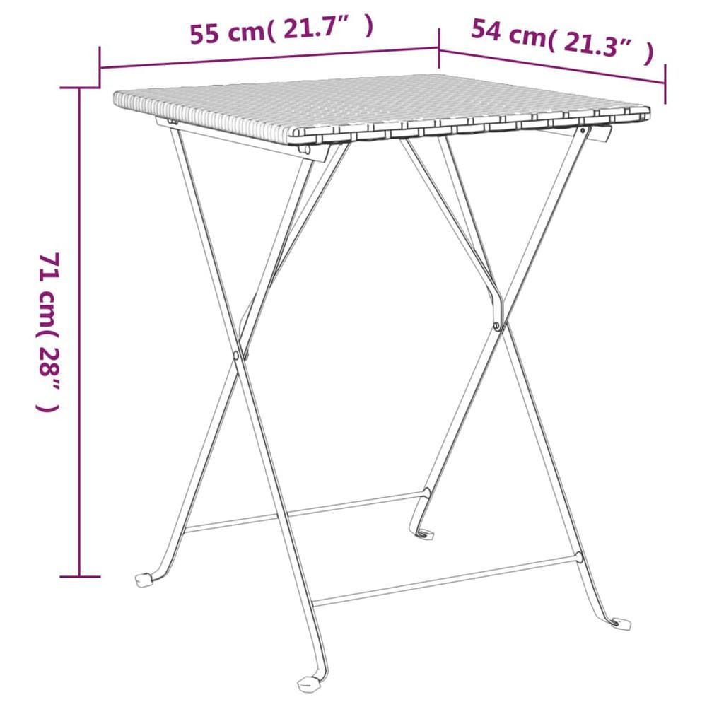 Folding Bistro Table Gray 21.7"x21.3"x28" Poly Rattan. Picture 7