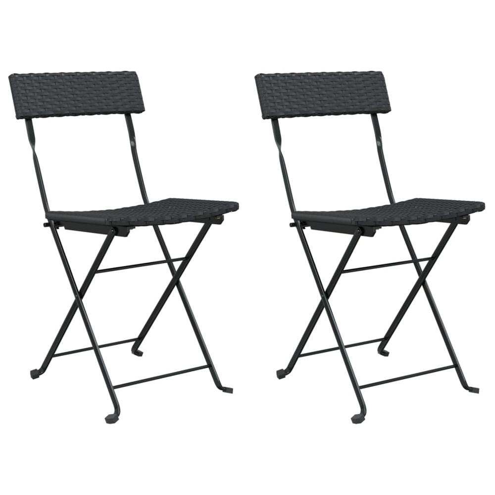 Folding Bistro Chairs 2 pcs Black Poly Rattan and Steel. Picture 1
