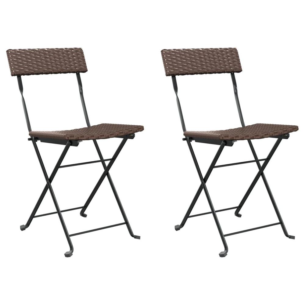 Folding Bistro Chairs 2 pcs Brown Poly Rattan and Steel. Picture 1