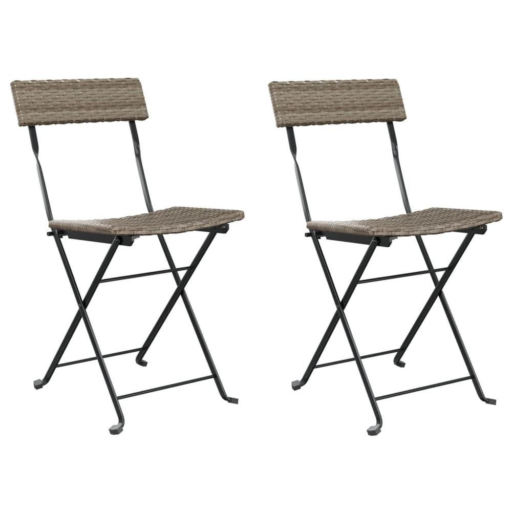 Folding Bistro Chairs 2 pcs Gray Poly Rattan and Steel. Picture 1