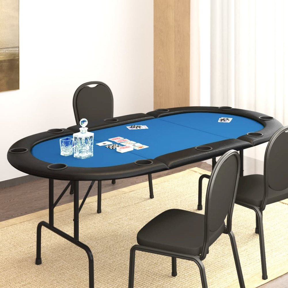 10-Player Folding Poker Table Blue 81.1"x41.7"x29.5". Picture 1