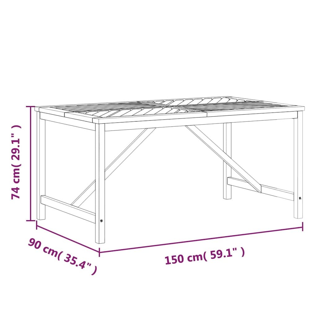 Patio Dining Table 59.1"x35.4"x29.1" Solid Wood Acacia. Picture 7