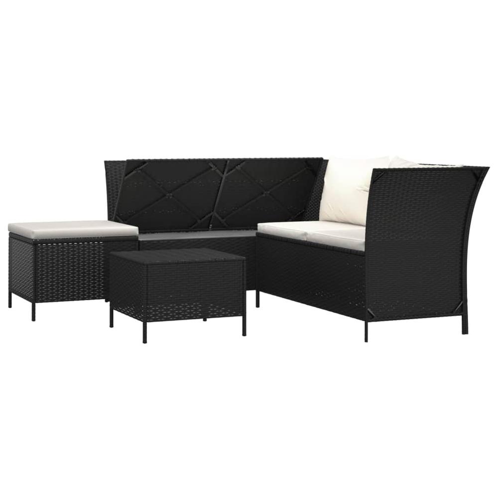 4 Piece Patio Lounge Set with Cushions Black Poly Rattan. Picture 2