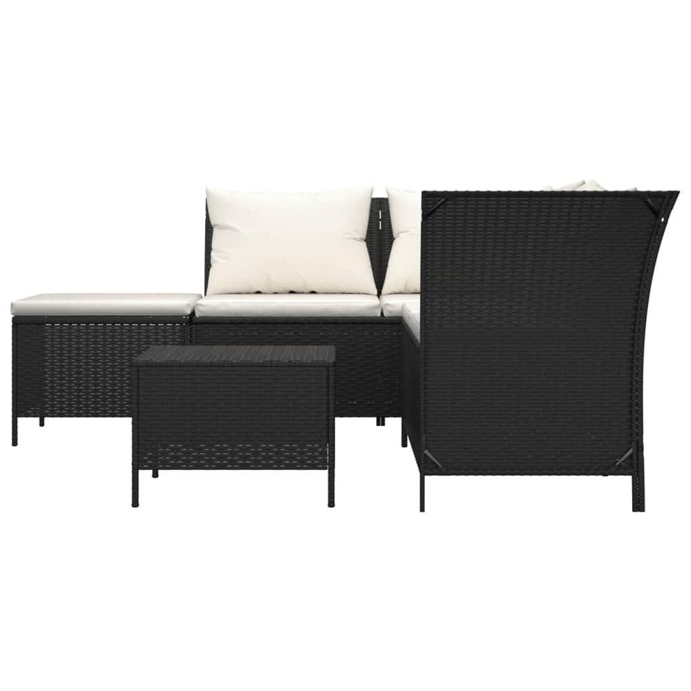 4 Piece Patio Lounge Set with Cushions Black Poly Rattan. Picture 3