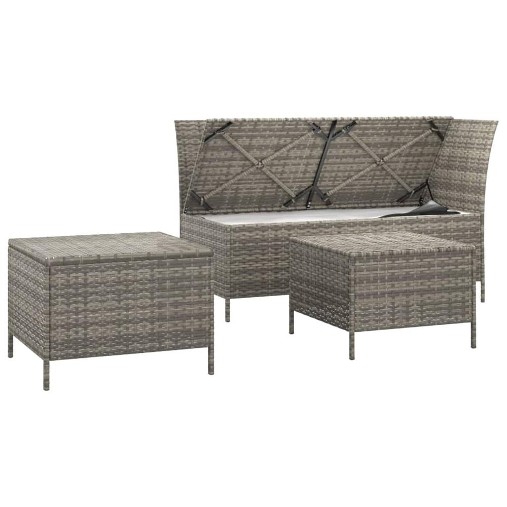 3 Piece Patio Lounge Set with Cushions Gray Poly Rattan. Picture 3